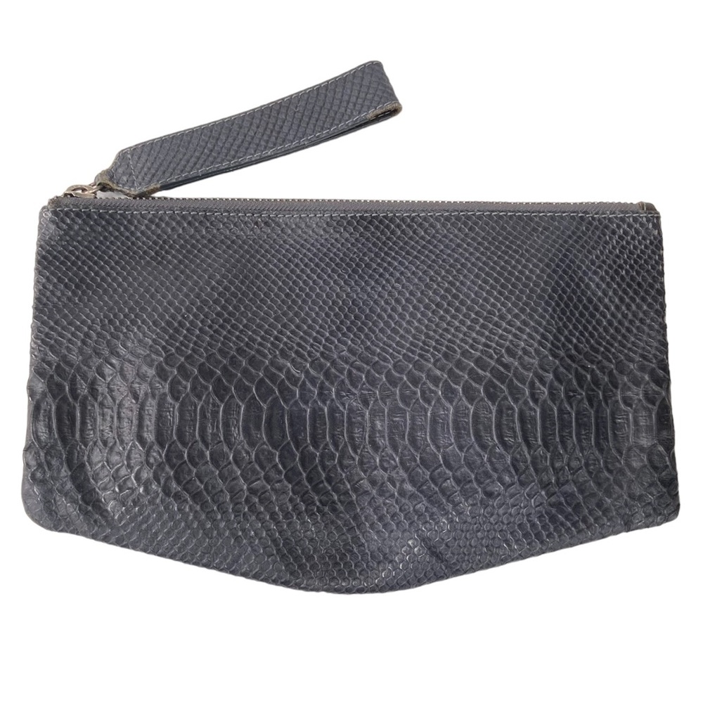 All Saints Leather Clutch Bag Python Embossed Dar… - image 1